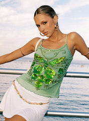 Start Of Summer Sequin Top Green