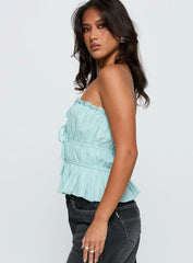Sombre Tie Detail Strapless Top Blue