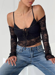 Rulfo Lace Off The Shoulder Top Black