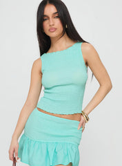 Rosamarie Shirred Top Aqua