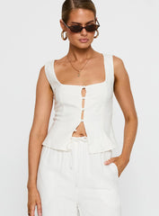 Zenda Linen Blend Top Off White