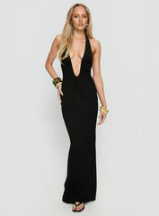 Emabella Plunge Halter Maxi Dress Black
