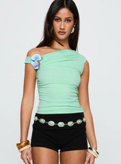 Flowers Grow One Shoulder Top Sage