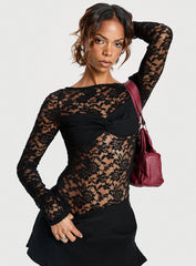 Anjolene Lace Wrap Bust Bodysuit Black