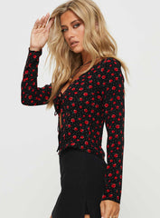Afia Long Sleeve Top Black / Red