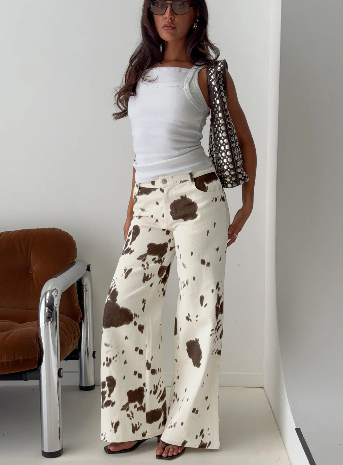 Big Dreamer Low Rise Straight Leg Jeans Cow Print