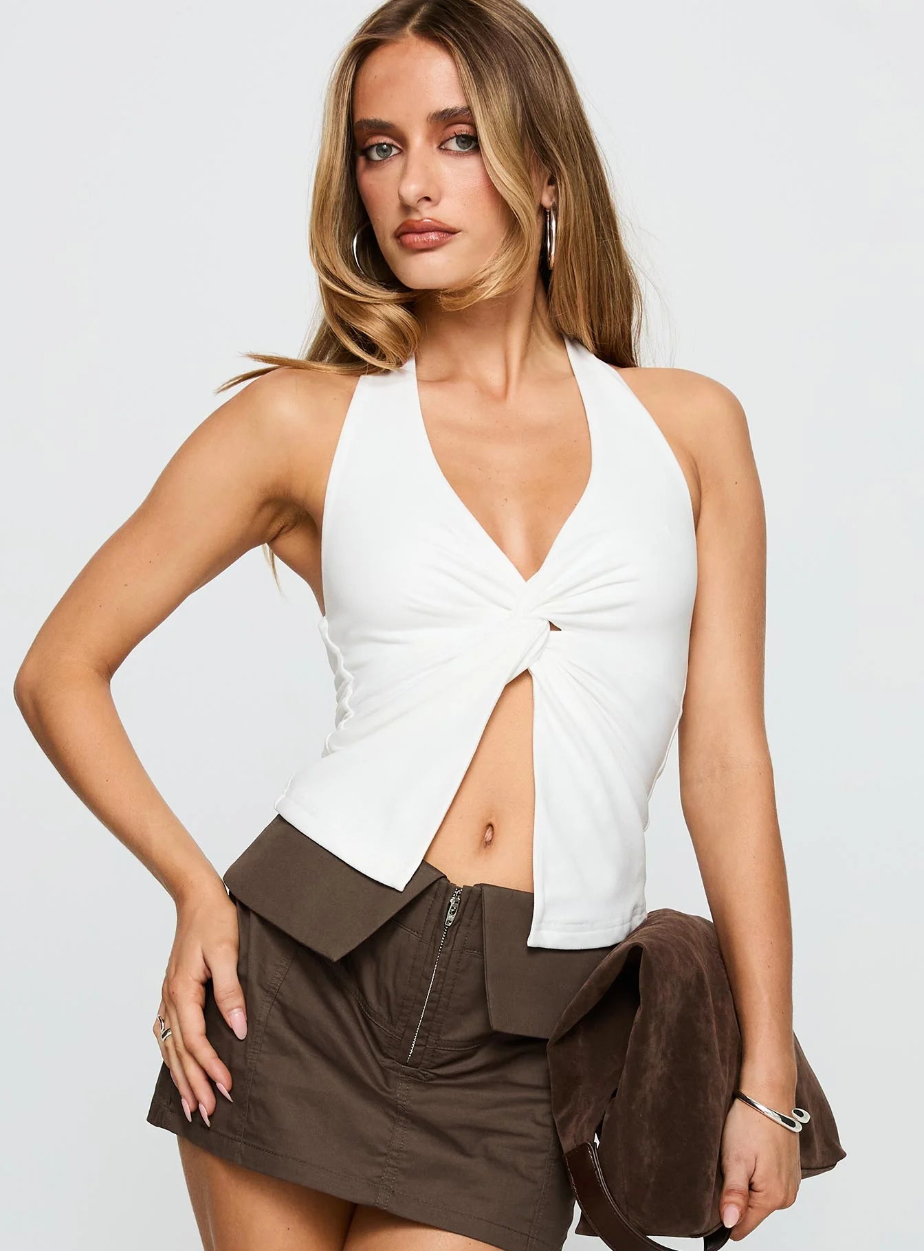 No Hard Feelings Twist Top White