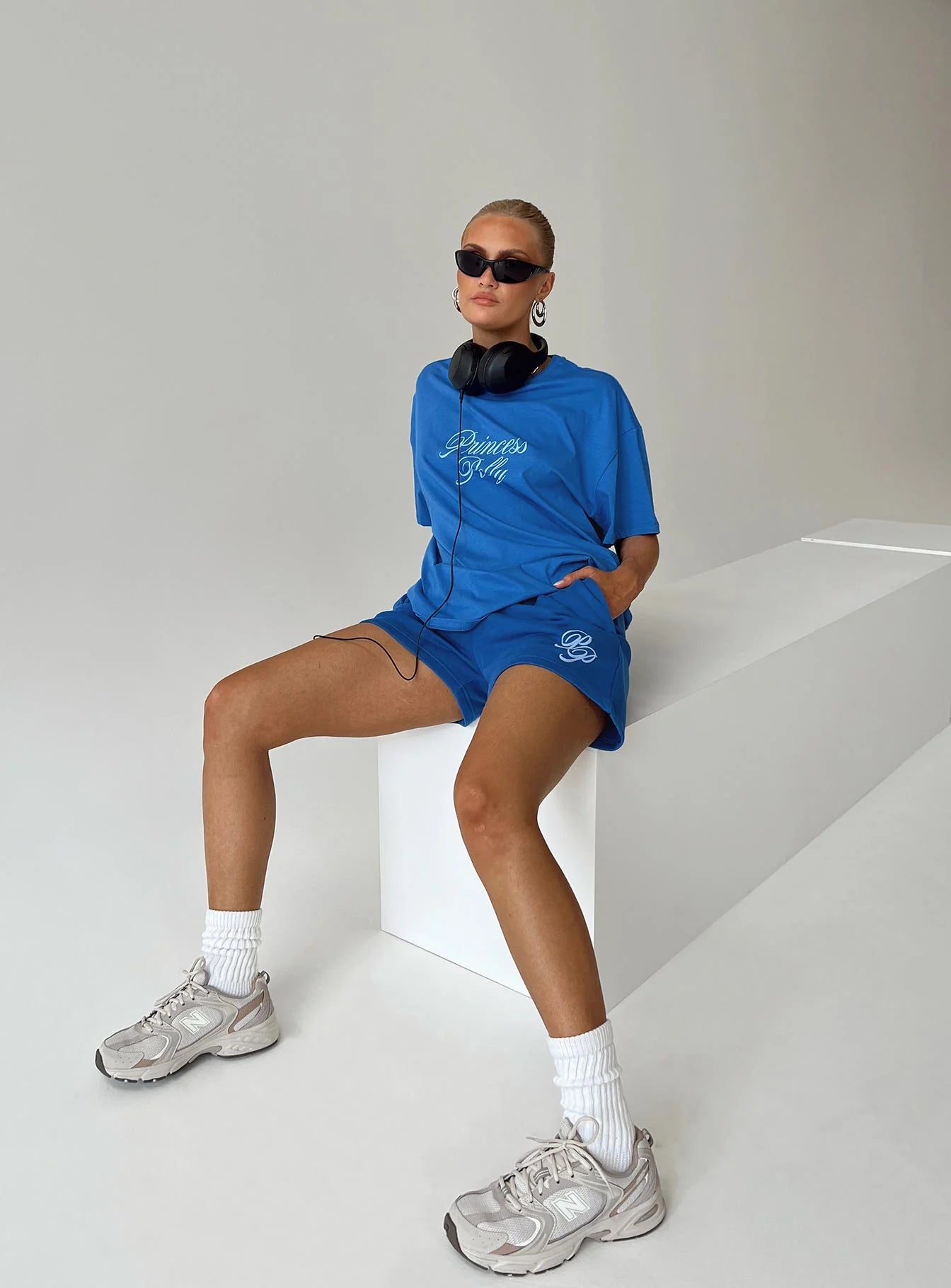 Princess Polly Cursive Oversized Tee Blue / White
