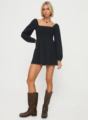 Summer Nights Long Sleeve Mini Dress Black