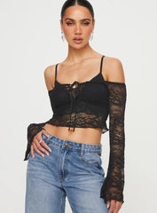 Rulfo Lace Off The Shoulder Top Black