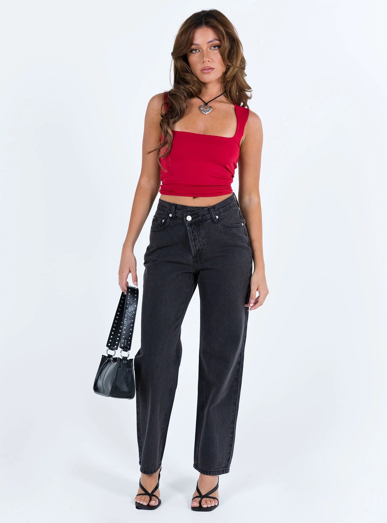 Holly Asymmetric Straight Leg Jean Black Denim Petite