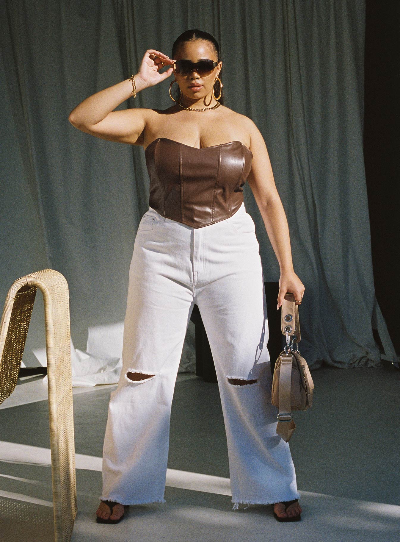Jessica PU Bustier Brown Curve