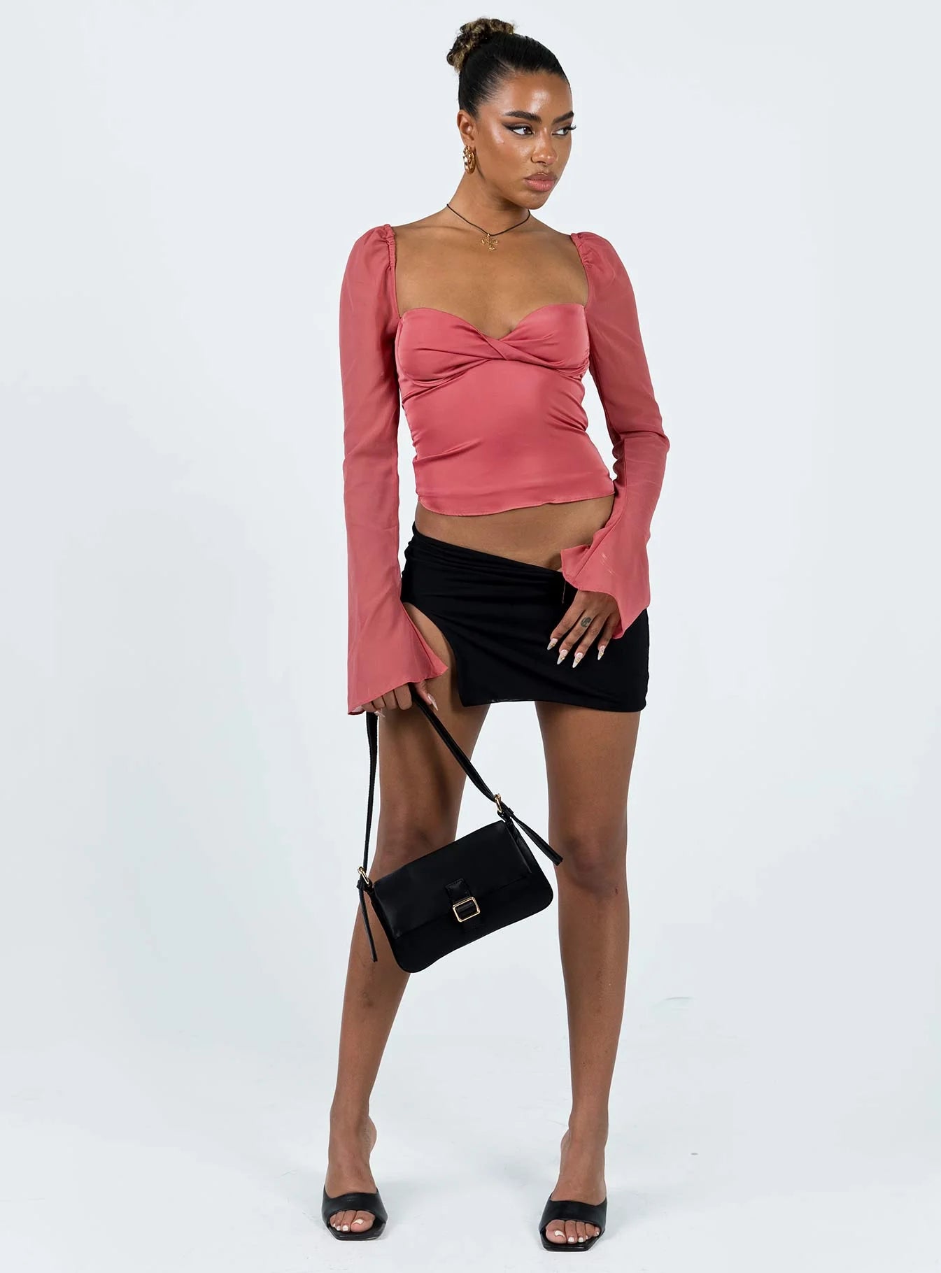 Pavel Long Sleeve Satin Top Red