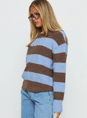 Queena Zip Through Knit Sweater Blue Stripe