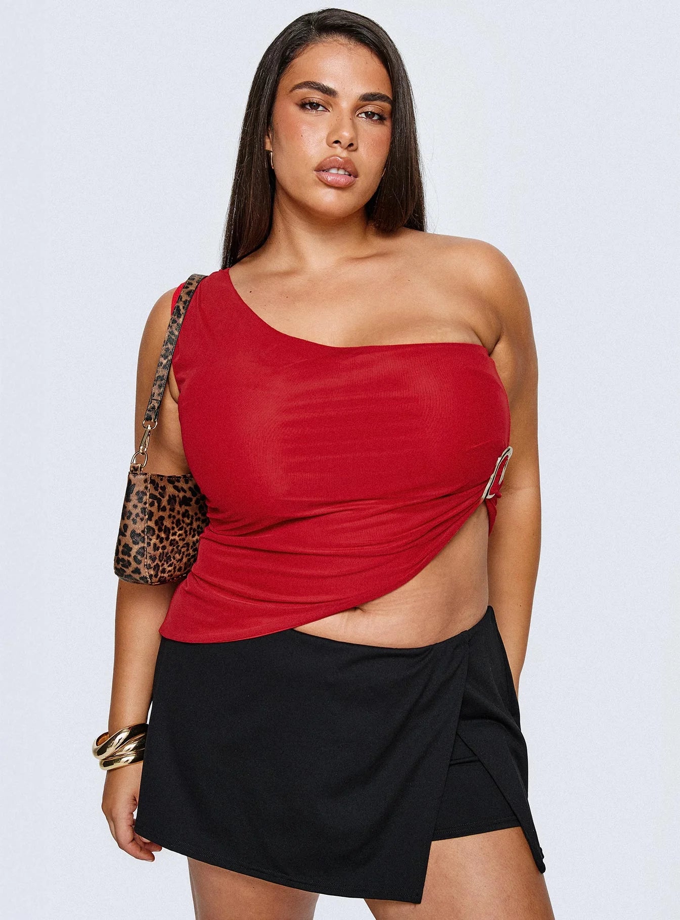 Machiatto One Shoulder Top Red Curve