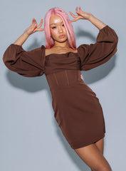 Lillie Long Sleeve Mini Dress Brown