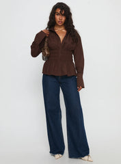 As You Are Shirred Button Up Top Chocolate