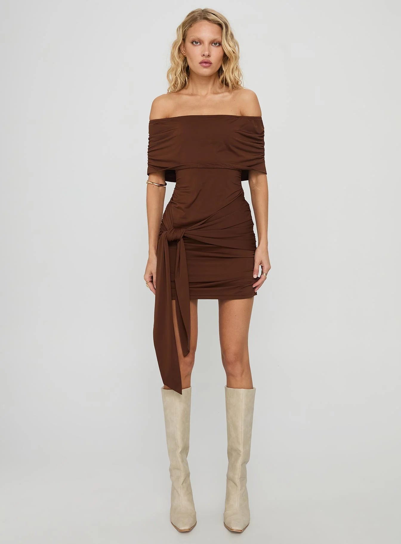 Island Girl Tie Skirt Mini Dress Brown