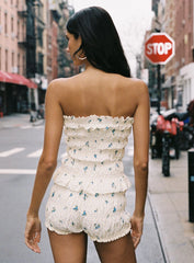 Warm Welcome Strapless Top Blue Floral