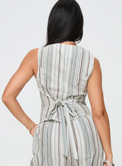 Flutters Vest Top White / Blue Stripe