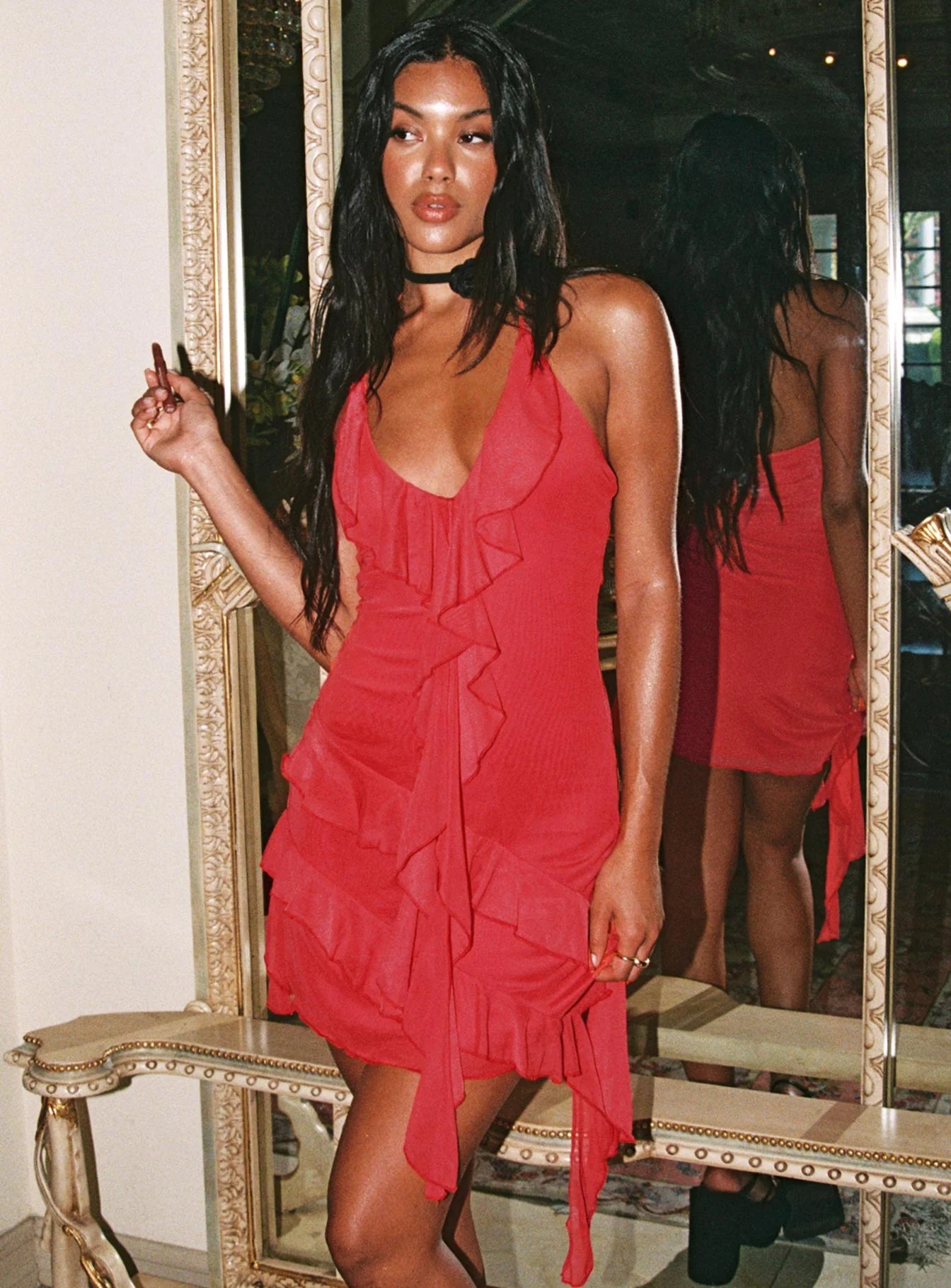 Fig Ruffle Mini Dress Red