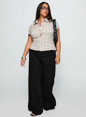 Cottesloe Blouse Top Brown Check Curve