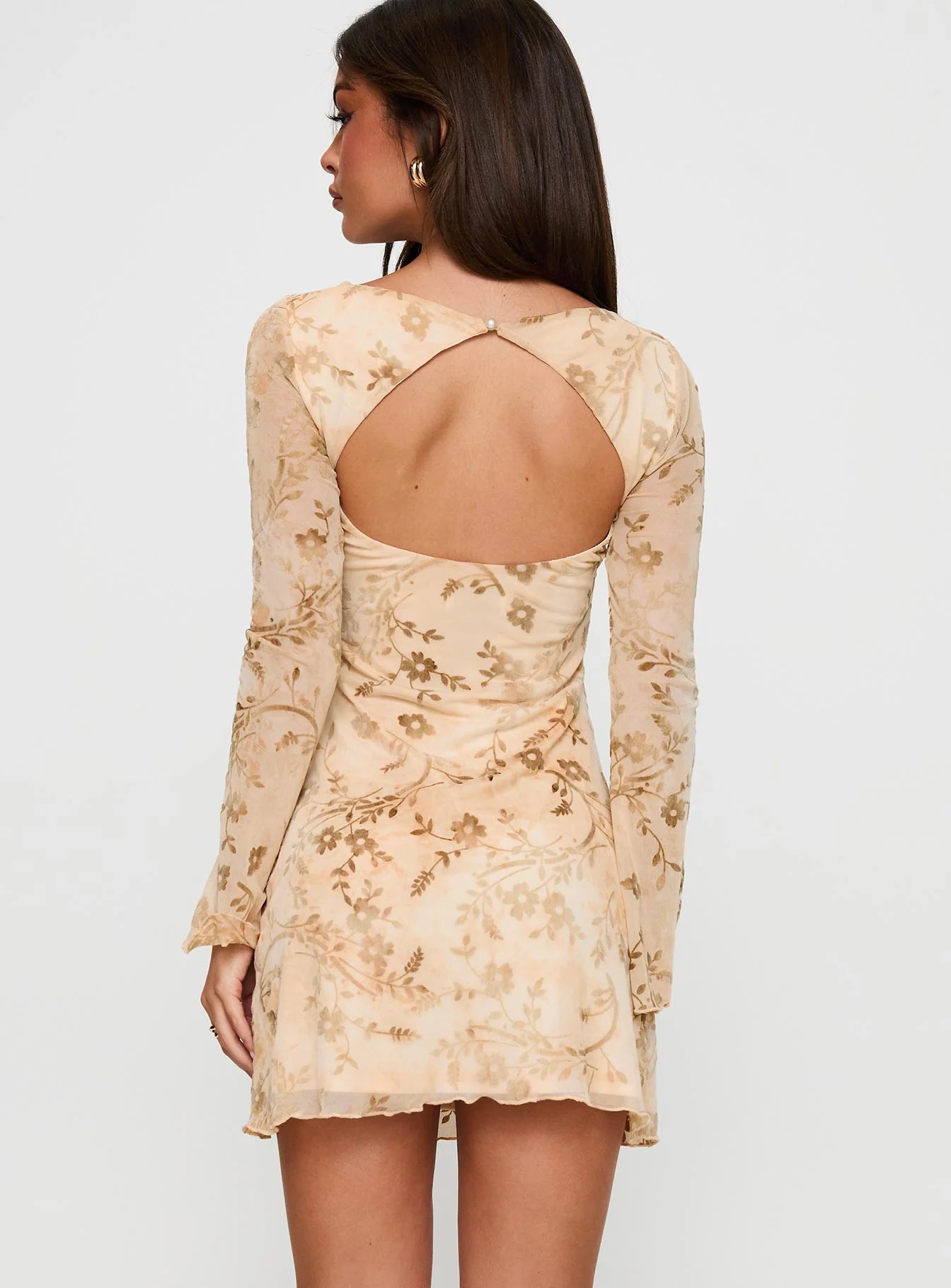 Folklore Long Sleeve Mini Dress Cream