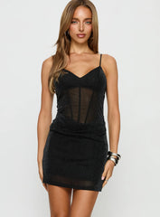 Keyara Drape Ruched Mini Dress Black