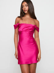 Zabbarra Off The Shoulder Mini Dress Hot Pink