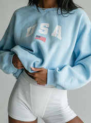 USA Oversized Crewneck Sweatshirt Blue
