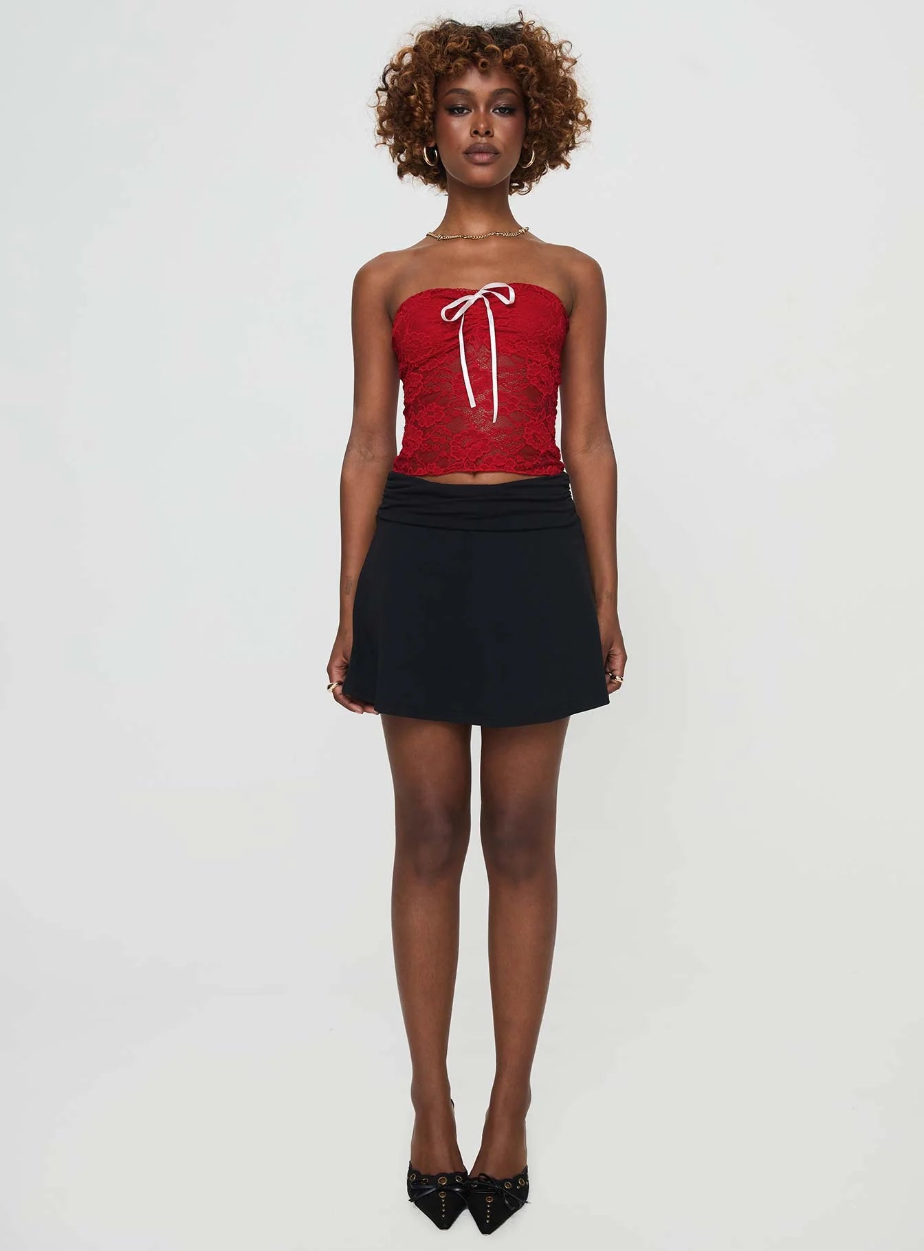 Winnick Strapless Lace Top Red