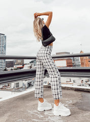 Euros Check Pants Black / White Petite