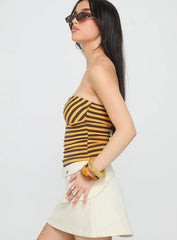 Ravon Ring Detail Strapless Top Yellow Stripe