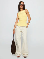 Maybe Tomorrow Ruched Sleeveless Top Lemon