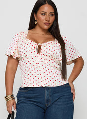 Adrienna Flutter Blouse White / Red Curve