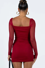 Charvi Long Sleeve Mini Dress Burgundy Petite