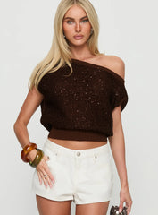 Marysa Sequin Knit Blouson Top Brown