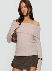 Clairissa Off Shoulder Knit Sweater Pink