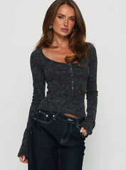Averell Button Front Long Sleeve Top Grey
