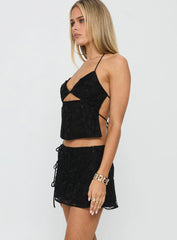Wild Card Beaded Tie Mini Skirt Black