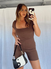 Sara Short Sleeve Romper Brown