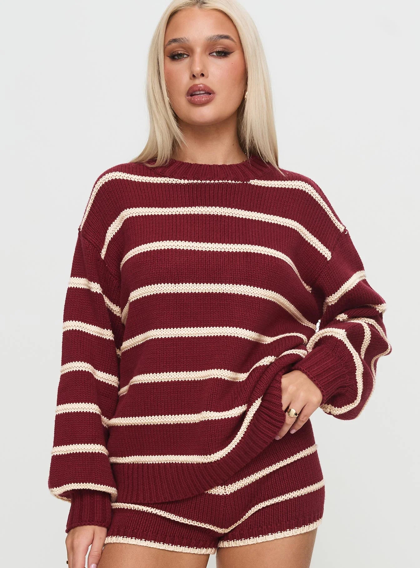 Read Your Mind Knit Sweater Maroon Stripe