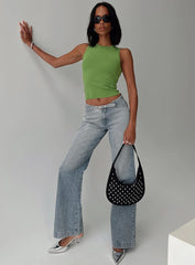 Slow Ride Mid Rise Bootleg Belted Jeans Light Blue