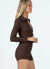 Susie Long Sleeve Romper Brown