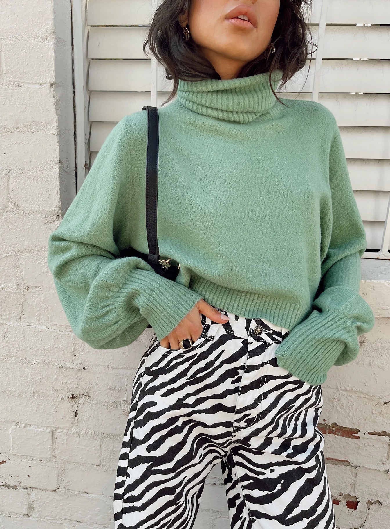 Zahara Cropped Turtleneck Sweater Green Petite