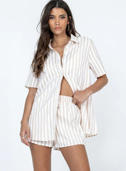 Chloe Short Sleeve Set Beige Stripe