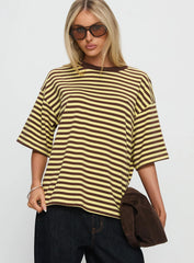 Keep Falling Short Sleeve Top Yellow / Brown Stripe