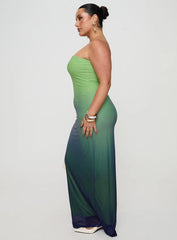 Stolen Love Strapless Maxi Dress Blue / Green Ombre Curve