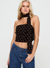 Jontie Two-piece Scarf Top Black Floral