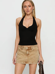 Nicolina Low Rise Denim Mini Skirt Sandy Brown